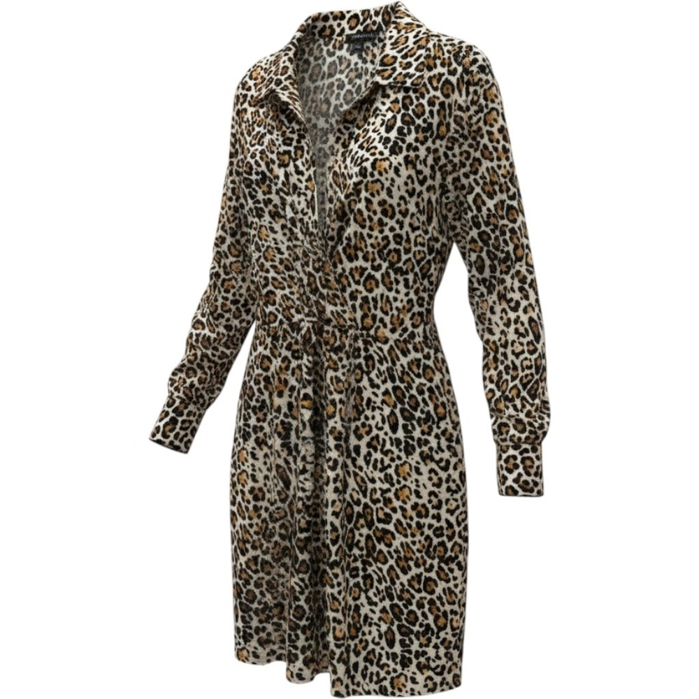 Cache Leopard Print Shirt Dress XL Tan Black Brown Long Sleeve Collared